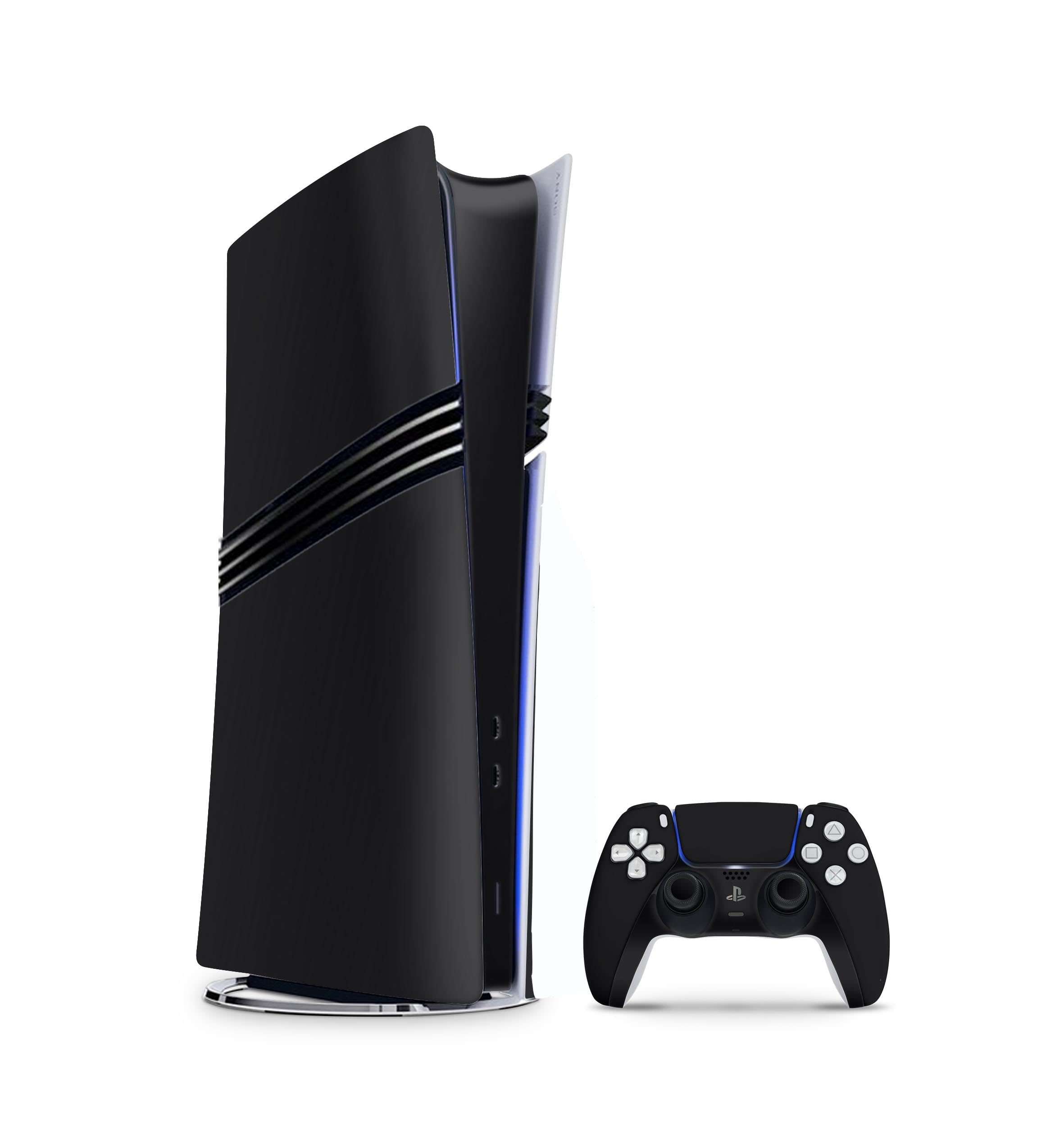 PS5 Pro Skin Aufkleber Set, Vinyl-Schutzfolie für PlayStation 5 Pro Konsole und Controller, Matt, Passgenau (Matt schwarz, PS5 Pro Ohne Disk)