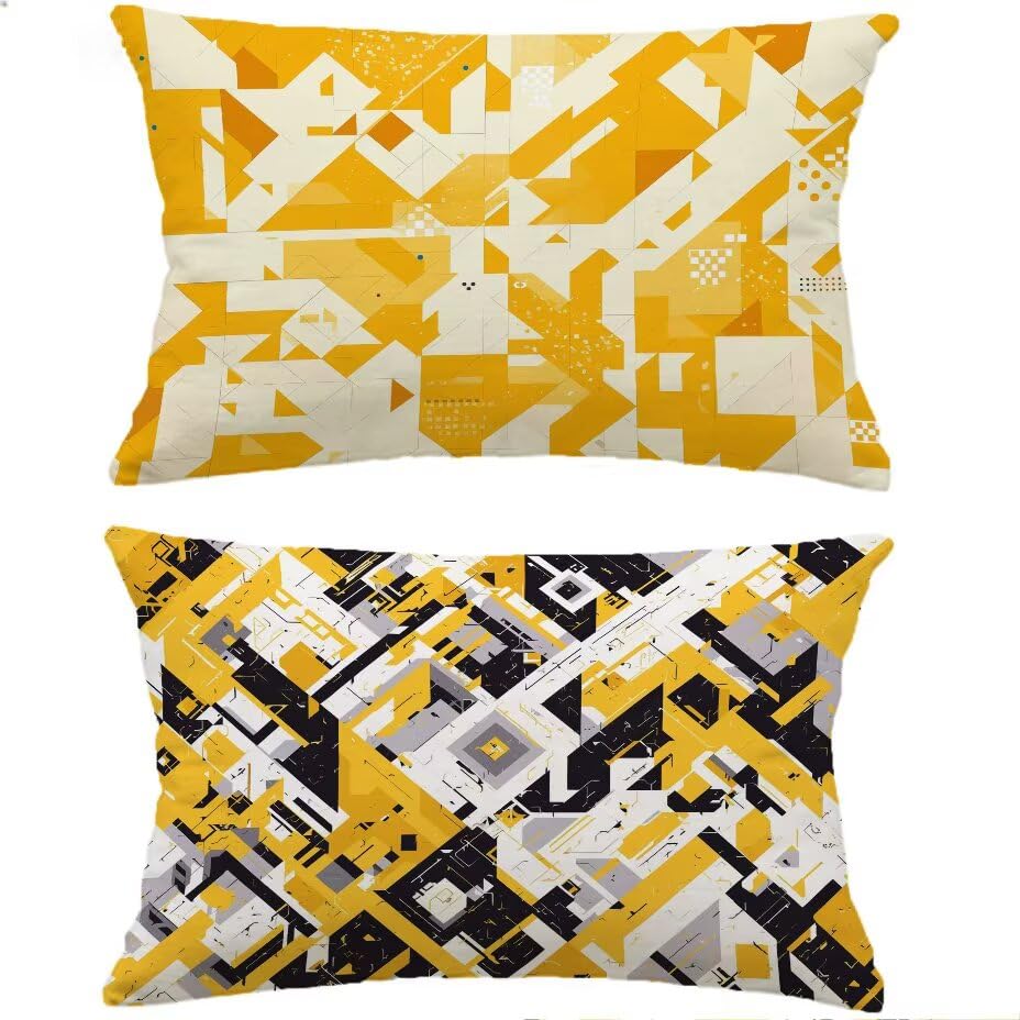 Housse de coussin de jardin imperméable 50x70 lot de 2 orange aspect lin déperlant et robuste