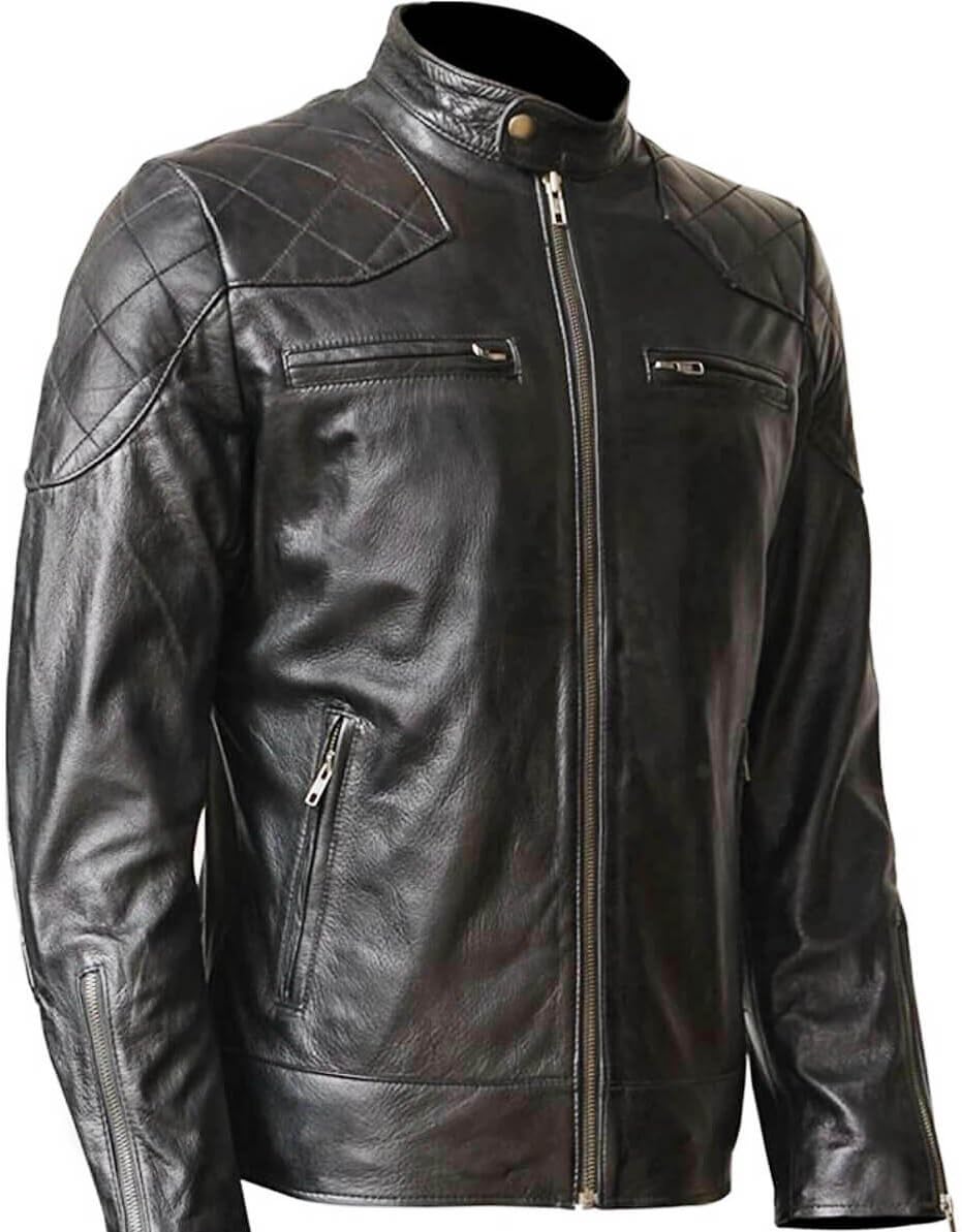 Black,WONDERPIEL Men's Black Genuine Lambskin Leather Biker Jacket Inspired by David Beckham With a Gun Pocket (Small),Black