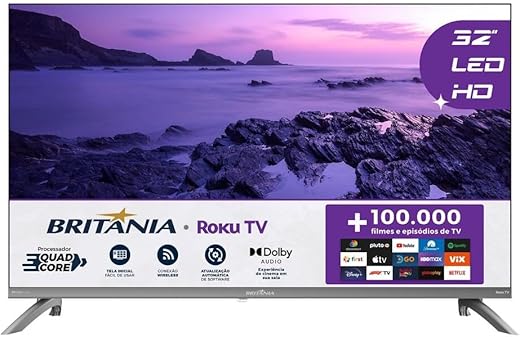 Smart TV 32" HD Britânia B32CRA com Roku, Wi-Fi e HDMI