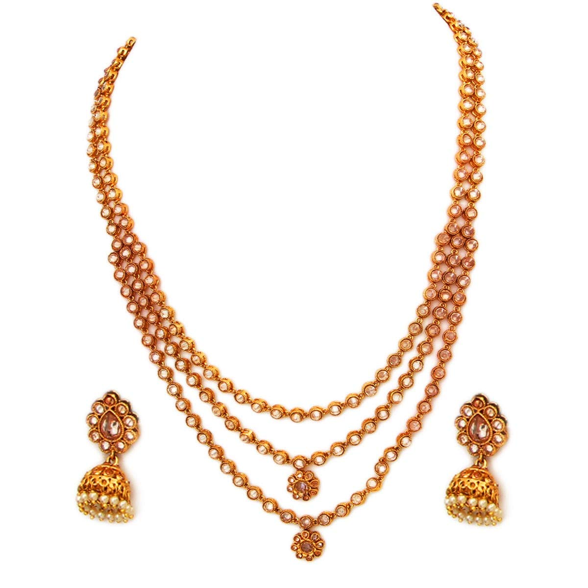 55Carat Juego de collar de boda con múltiples cuerdas, chapado en oro, brillantes y diamantes de imitación de circonita cúbica, diseño moderno, para niñas y mujeres