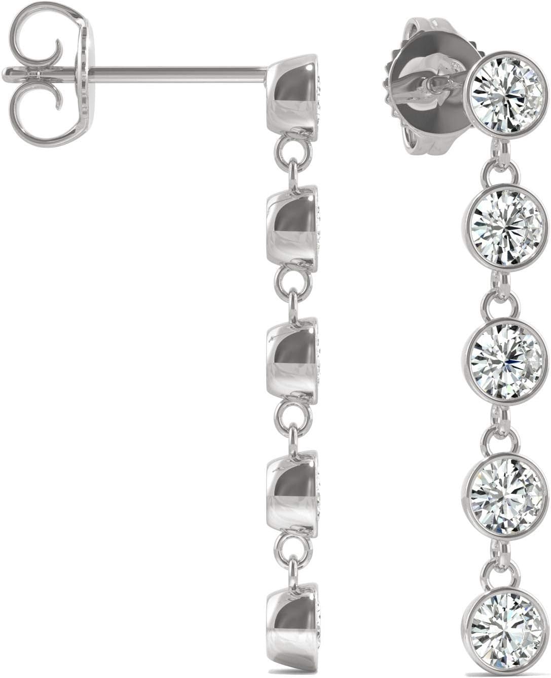 14K White Gold Moissanite by Charles & Colvard 3mm Round Drop Earrings 1.00cttw DEW