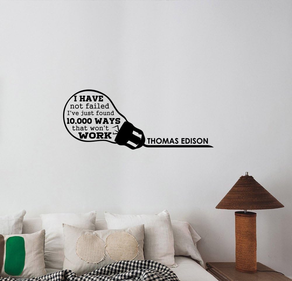 I Have Not Failed Thomas Edison Inspirational Quote Wall Sticker Light Bulb Vinyl Decal Science Business Motivational Saying Art Decorations for Home Classroom Office Room Decor tq2