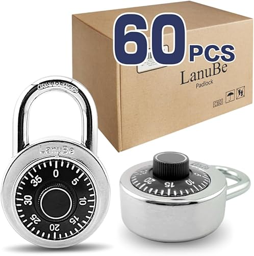 Cerradura de combinación de esfera estándar, 2 pulgadas de ancho, con diferentes combinaciones, placa giratoria negra, paquete de 60 cerradura para