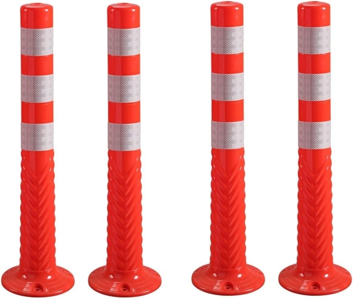 CWCQGH Parking Bollards - Durable Traffic Safety Barriers with Reflective Collars for Road and Parking Lot Use (Red and White 4 Pack)