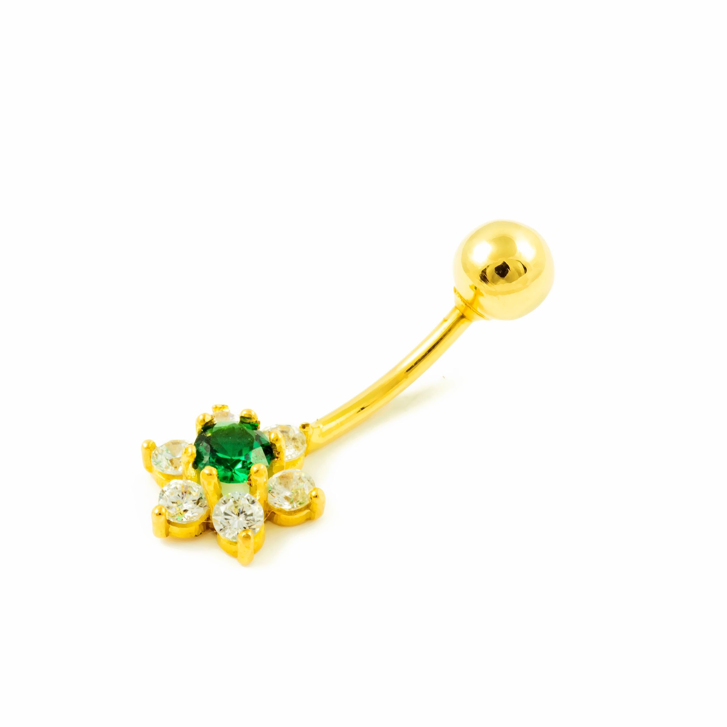 Monde Petit Blume Smaragd Zirkon Nabel Piercing Gelbgold 9k - Geschenkbox - Garantiezertifikat