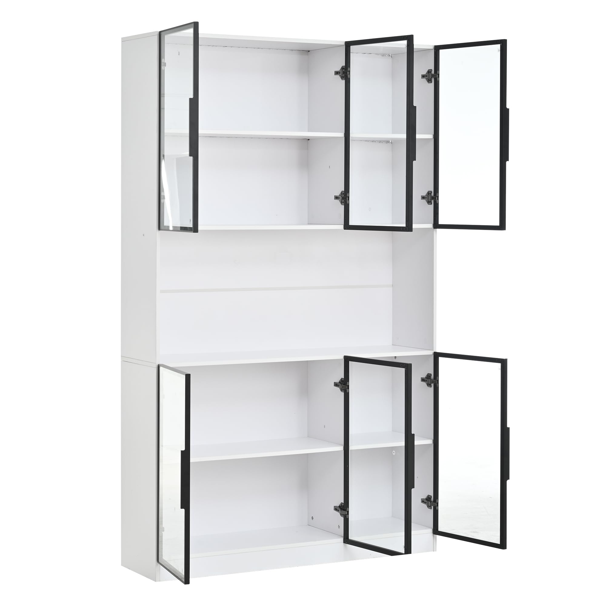 Vitrina de 120 x 34 x 200 cm, vitrina de pie con 6 puertas, zona de almacenamiento libre, armario alto, vitrina de cristal con LED, armario de salón de 120 cm de ancho, armario multifunción