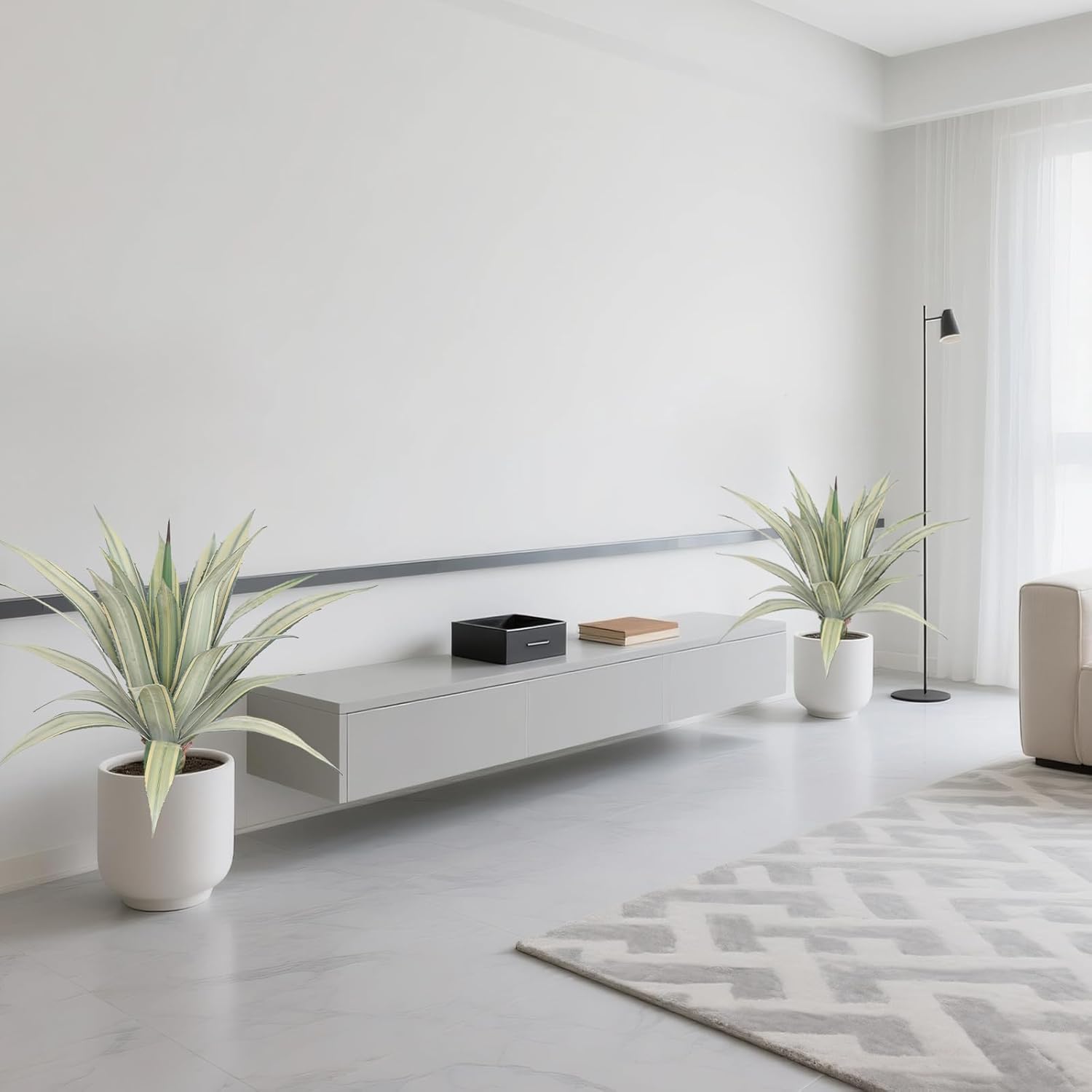 momoplant Artificial Agave Plant 30 Inch Tall Faux Agave Trees Set of 2 with Two Tone Sawtooth Edged Leaves for Front Porch Patio Indoor Outdoor Home Office Decor