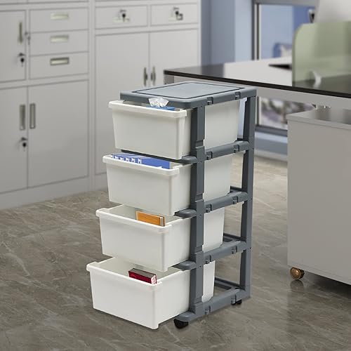 Miniatura 2 de Carrito de almacenamiento de plástico con 4 cajones, carrito de almacenamiento de plástico rodante, carrito de almacenamiento con ruedas para