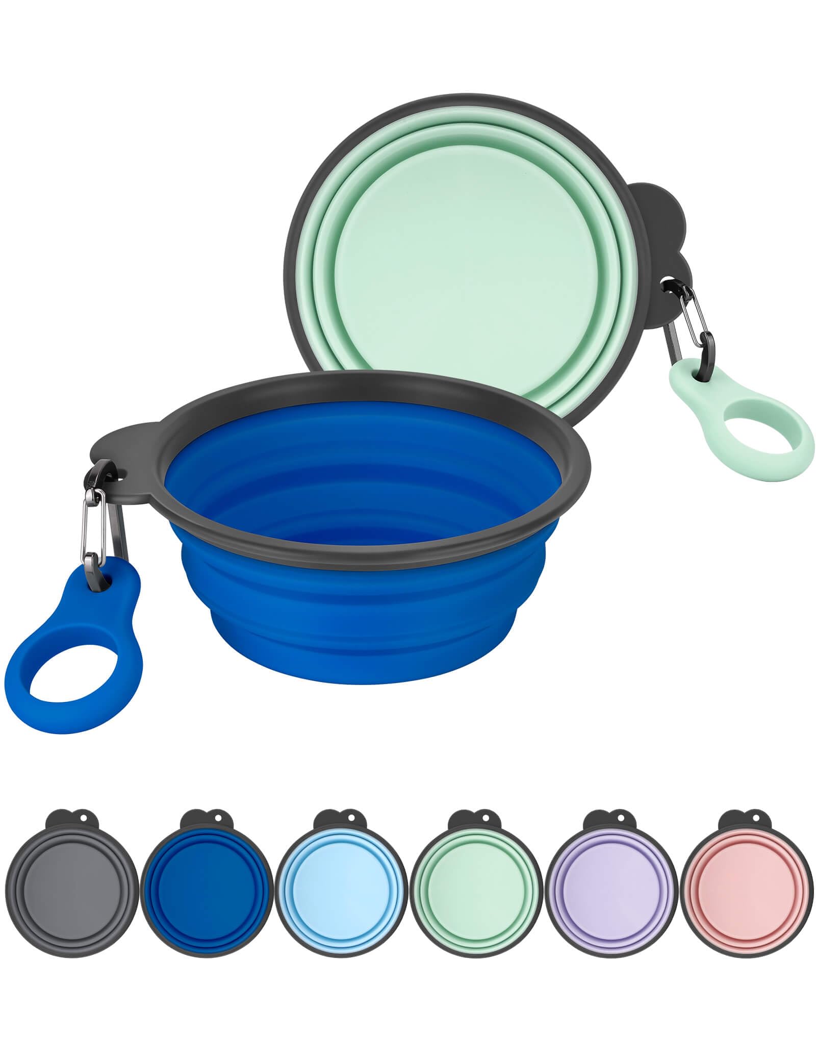 Aonkey Collapsible Dog Bowls with Bottle Carrier, 2 Pack Travel Dog Water Bowl Upgraded Carabiner, One-Piece Molded Rim No Fall Off or Crack, Foldable Silicone Portable for Pets Walking Hiking 15oz