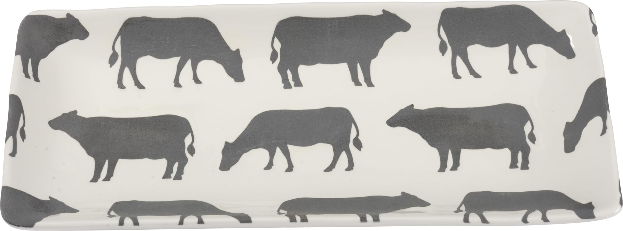 Plateau de service rectangulaire en grès blanc Primitives by Kathy motif vache rustic chic