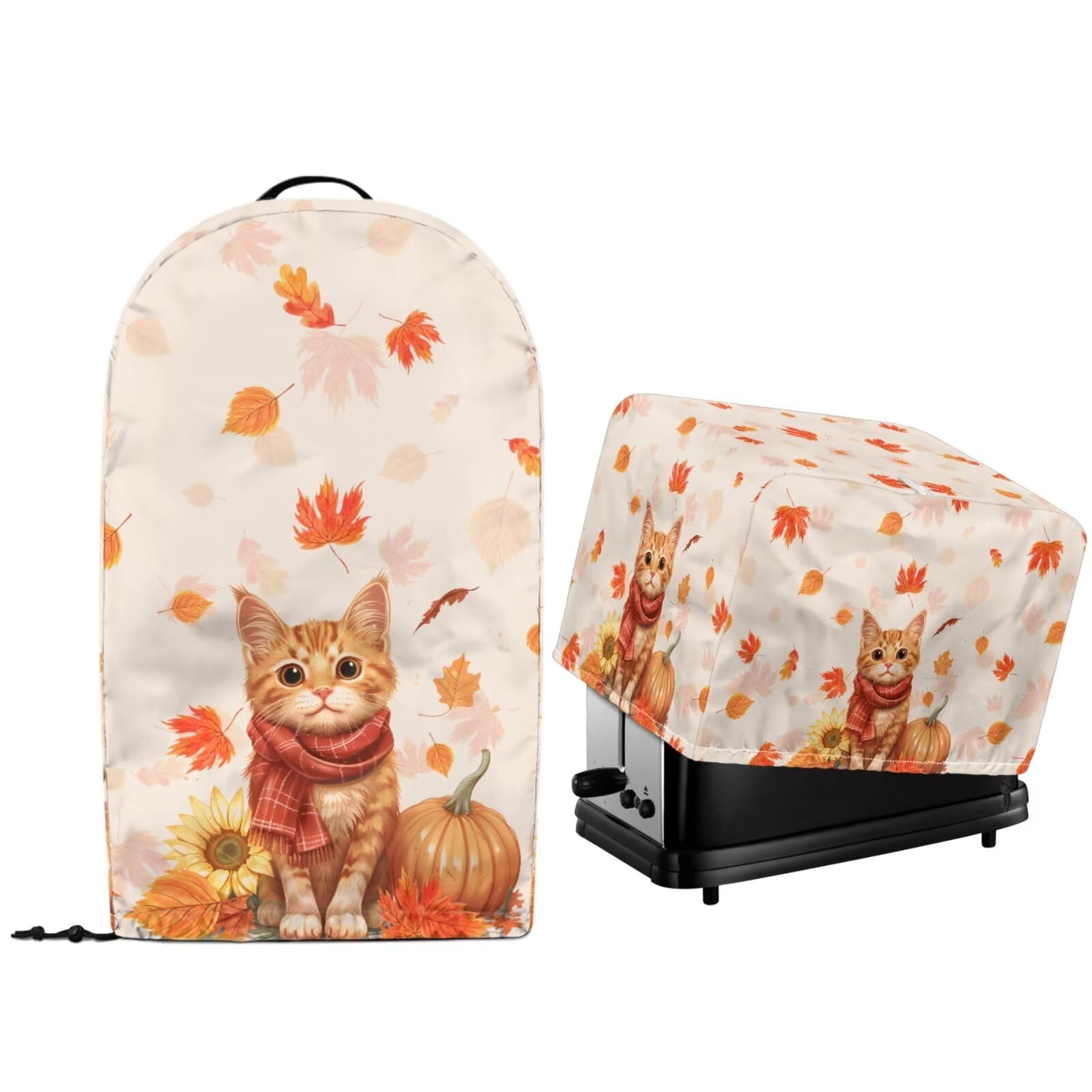Maple Leaf Cute Cat Kitchen Countertop Blender Stand Mixer Dust Cover with Drawstring Hem Quilted Toaster Bread Maker Oven Cover Kitchen Small Appliance Protector