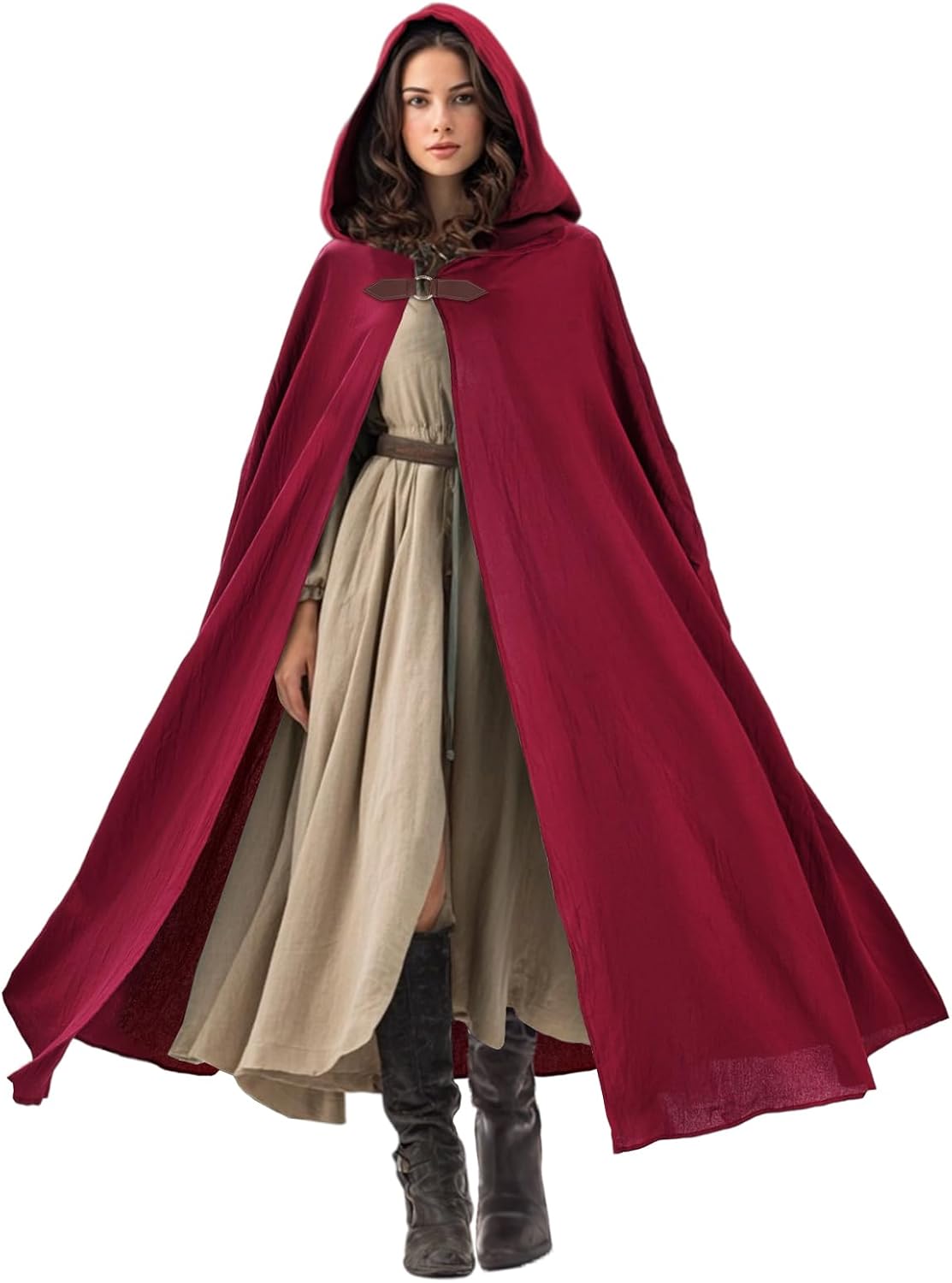 Forwe Renaissance Hooded Cloak for Women Men Medieval Cape for Halloween Costume Cosplay