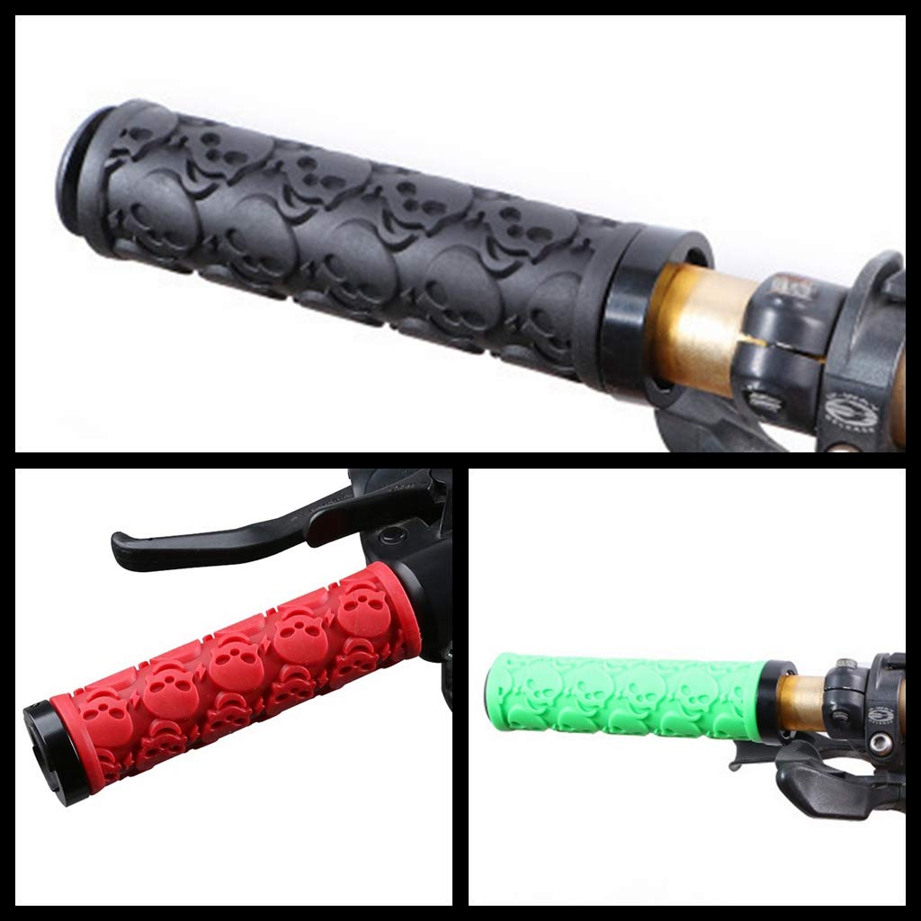 Fahrradlenkergriffe im Totenkopf-Stil, weiches Gummi, Lock-on-Griffe für Fahrrad, Mountainbike, BMX, Grün, 2 Stück Sport & Freizeit