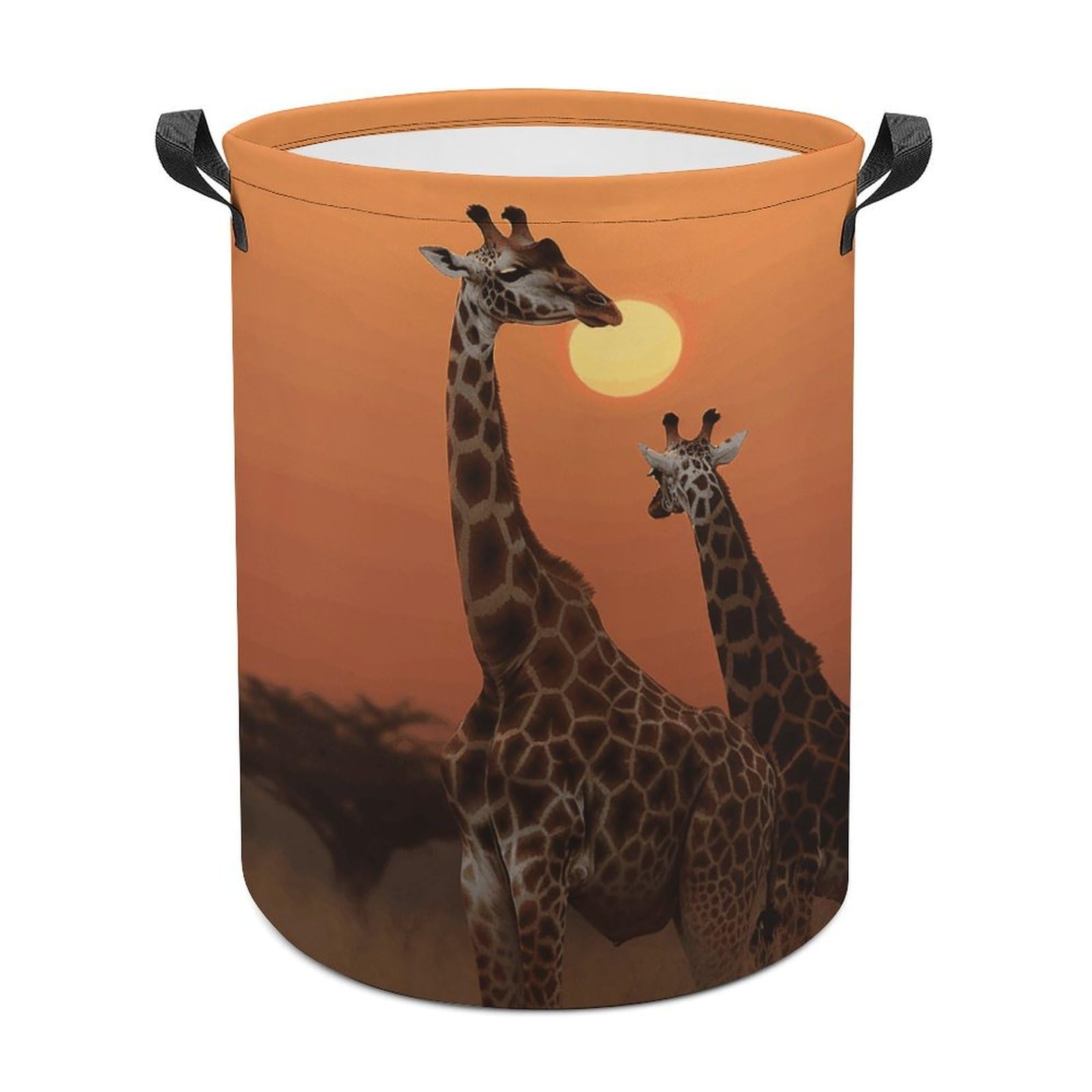 Giraffe at Sunset Laundry Basket Freestanding Waterproof Laundry Hamper Collapsible Tall Clothes Hamper with Reinforced Handles Waterproof Laundry Bag for Dorm Bathroom Home 44x35cm