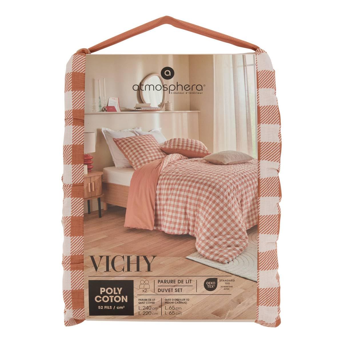 Atmosphera - Parure de lit imprimée Vichy 240x220cm Terracotta