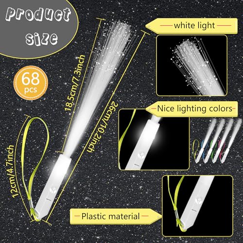Image of 68 Pcs Neon Fiber Optic Wands Bulk Flashing LED Sticks Light up Wand with 3 Light Modes for Glow Birthday Entertainment Props Party Supplies Carnival Disco (Color Set 1)