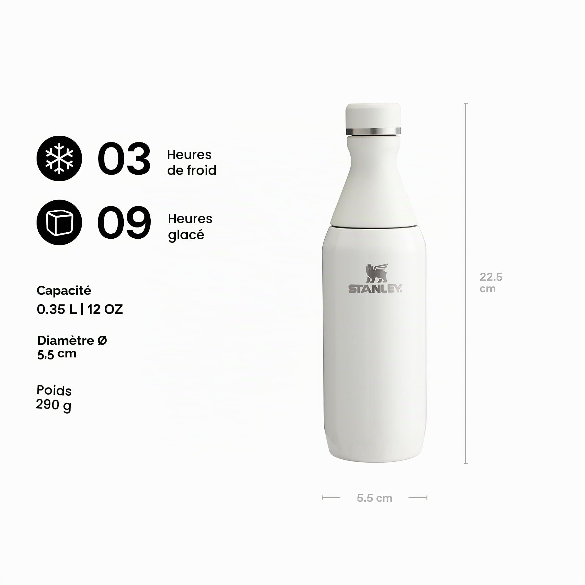 Stanley 1913 All Day Slim Gourde Isotherme 0.35L - Cream | Froid Pendant 3 Heures - Glacé Pendant 9 Heures - Acier Inoxydable Recyclé Sans BPA - Étanche - Bouteille D’Eau Compacte