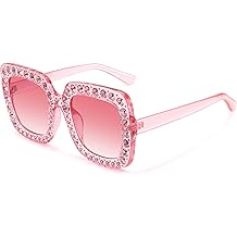 Elton Square Rhinestone Sunglasses | Oversized Bling for Women with Diamond Frames | 70s Retro for Beach &amp; Disco