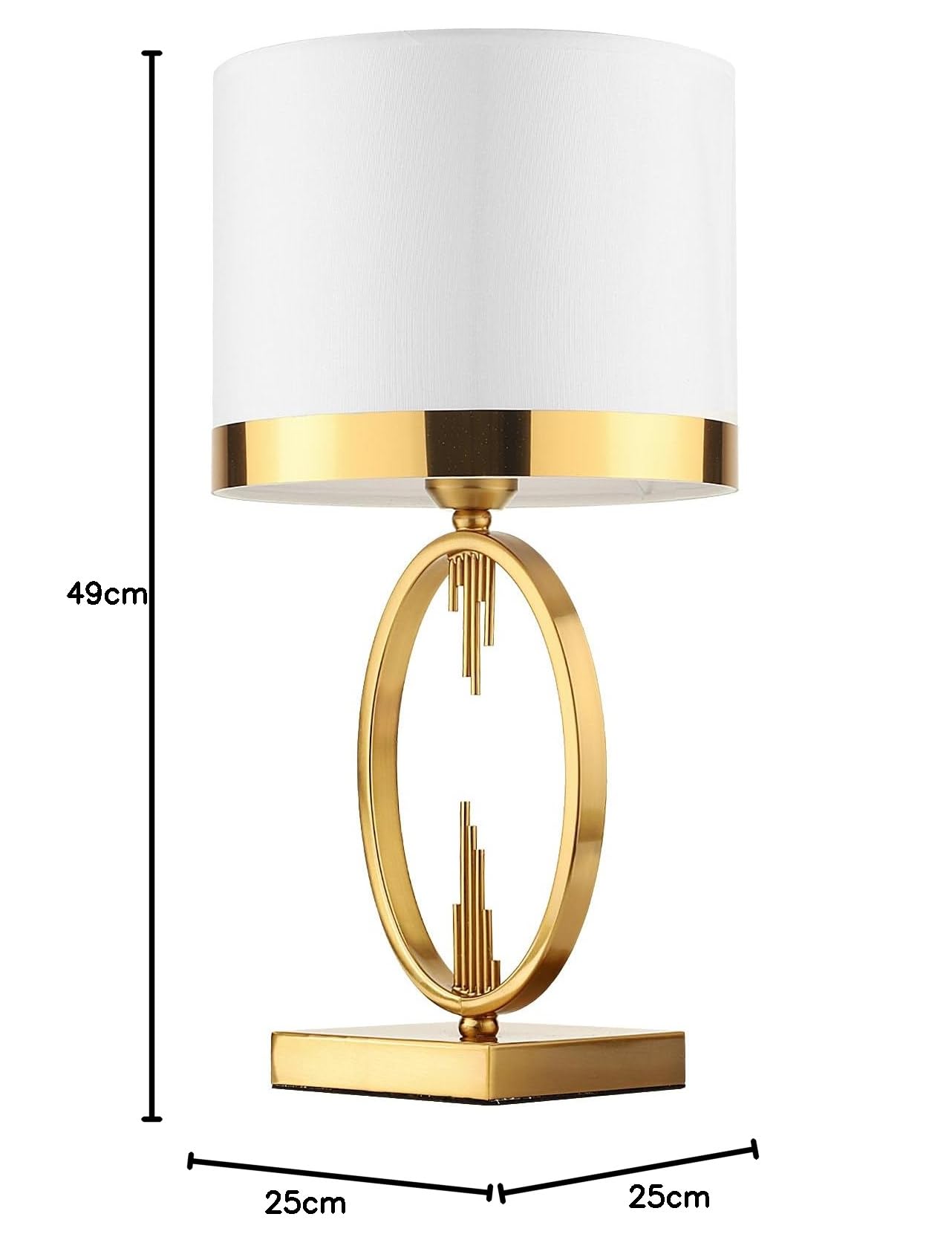 Lampada Da Tavolo Oro, Lampade Da Comodino Di Luce Moderna Per Il Soggiorno,Camera Da Letto Lampada Da Tavolo In Tessuto Bianco Base In Metallo E27 Lampada Da Letto, 49 X 25 Cm
