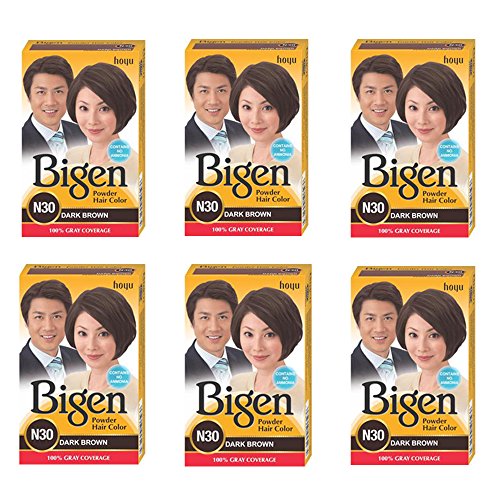 Image of Bigen Powder Hair Color, Dark Brown N30 - Pack of 6 (Combo Set)