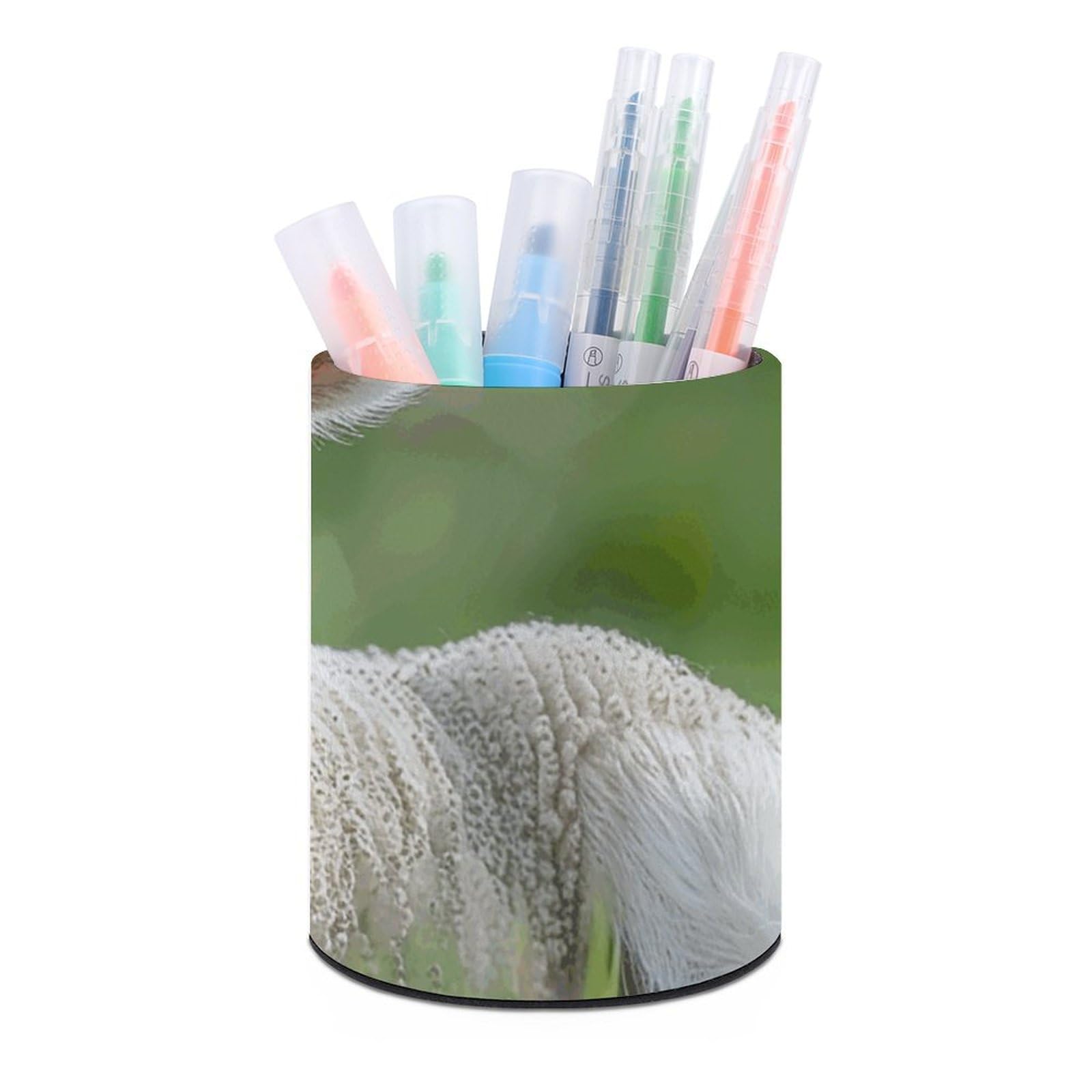 KLOPH PU Leather Pen Holder for Desk, Aesthetic Pencil Cup for Desktop, Makeup Brush Srotage for Pens Organizer Office Supplies, Lying on The Grass Pen Cup Pencil Caddy for Home Art Supply