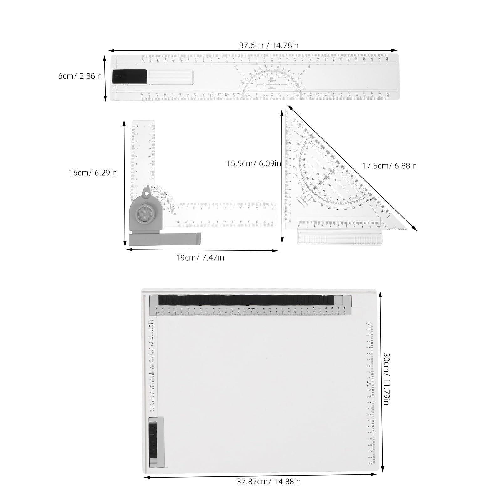 SHERCHPRY Tablero de Dibujo A4 con Reglas y Herramientas de Plástico Multifuncional Portátil y Ligero para Diseño Preciso para Arquitectura y Bocetos