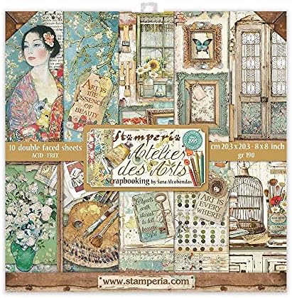 STAMPERIA INTERNATIONAL, KFT Stamperia-Mini Scrapbooking Pad-Atelier Des Arts, Multicoloured, 8 x 8 inches