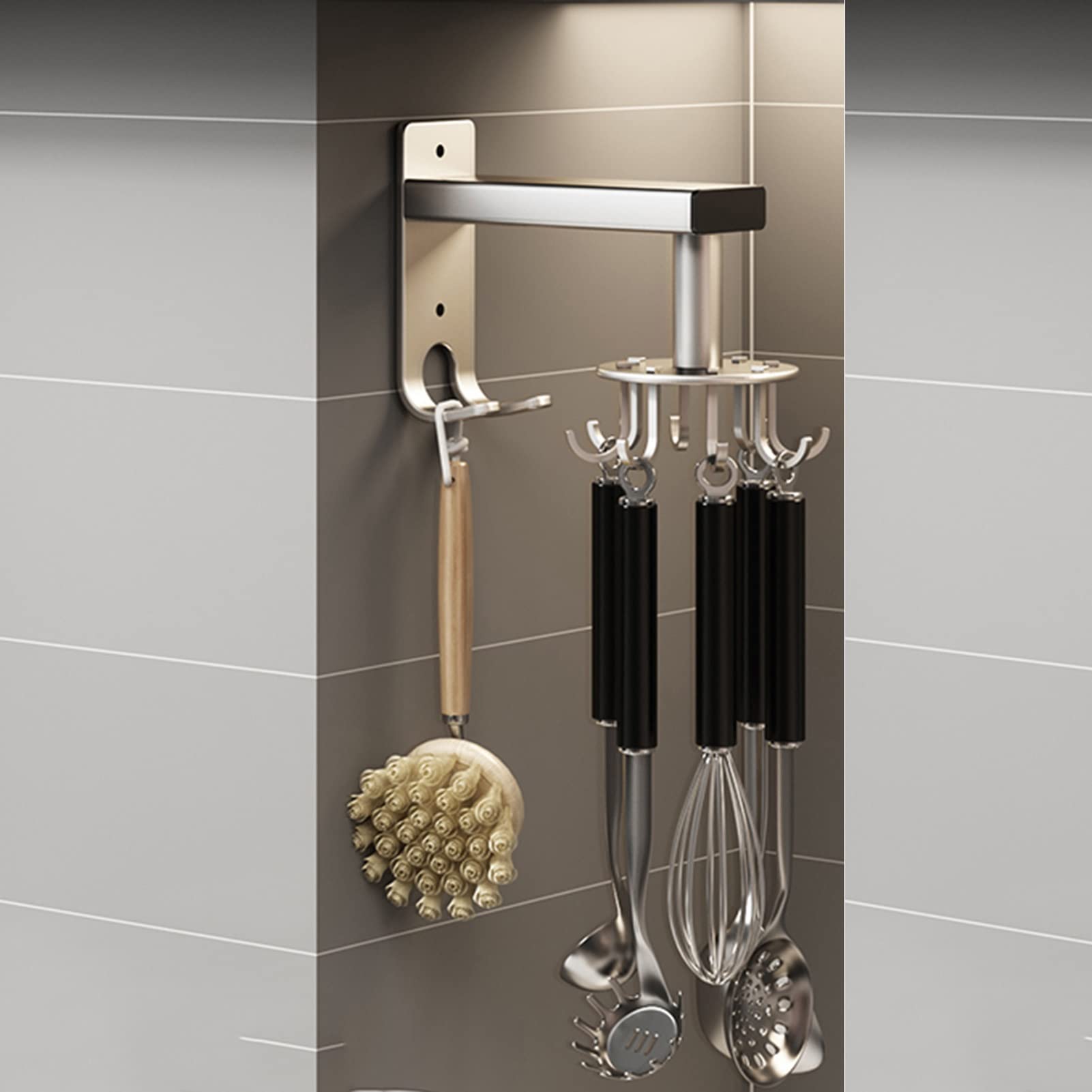 Estante de Utensilios de Cocina de Aluminio Espacial Holrd 360 Rotation Ganchos, Montado en la Pared, para Cuchara de Espátula, Tazas de Medición, Taza de Café/un Color/14 * 13 * 5Cm