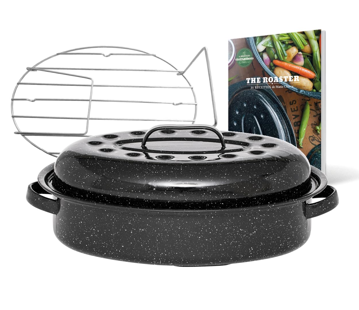 GRANITEWARE - Cocotte Roaster en acier émaillé – Format moyen - grille inox + livre de recette