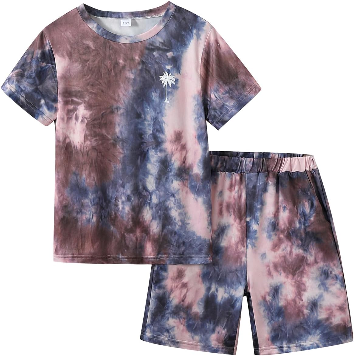 Kid Toddler Baby Boys Clothes Tie-dye Palm Leaf Top 2Pcs Summer Shorts Set