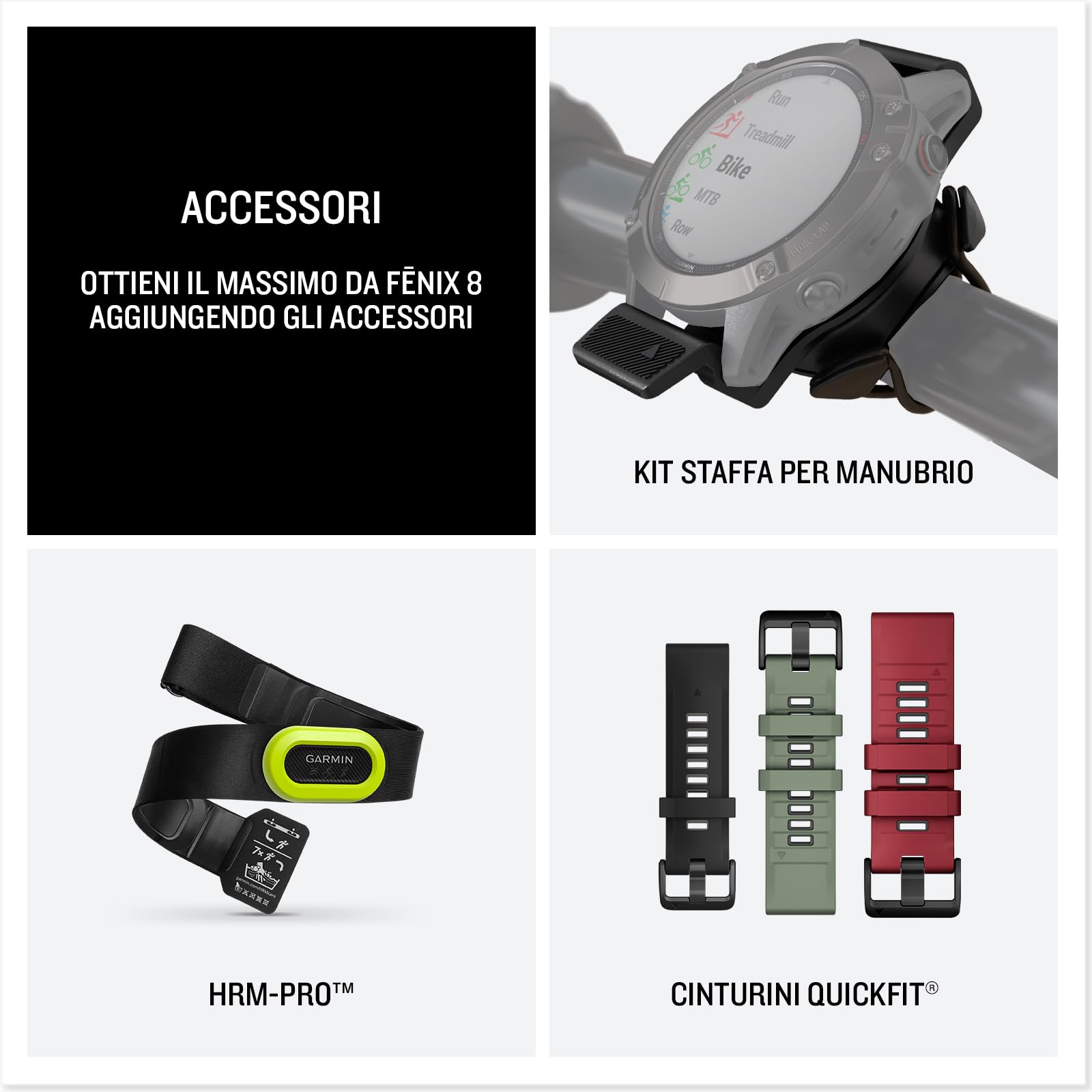 Garmin fēnix 8, 47mm, Display AMOLED 1,4", Touchscreen, Speaker e Microfono, Comandi Vocali, GPS Multi-band, Torcia, Mappe, 90+ App per lo Sport, Autonomia 16 giorni Slate Gray & Black
