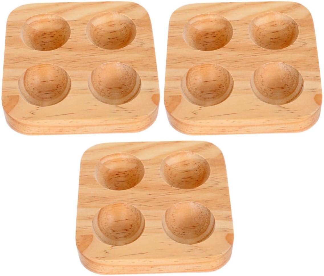 3pcs Wood Egg Storage Tray 4-slot Rubber Wood for Refrigerator