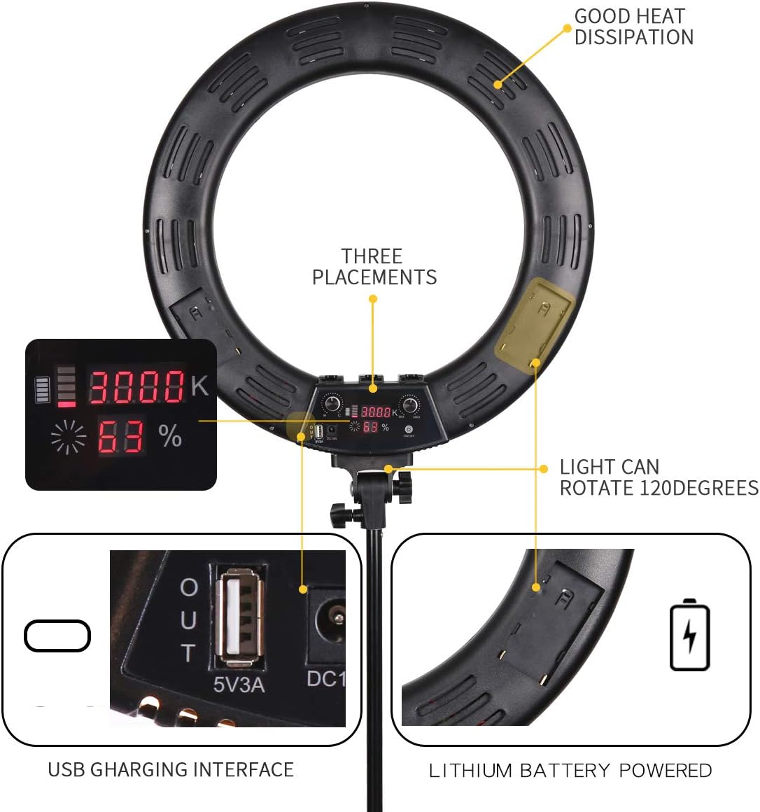 Tор Brаndѕ LGJFOTSUNCY 18 in 3000-6000k Bi-Color RA>90 Dimmable Photography Light Live Selfie Video Beauty Light Makeup Light YouTube Camera Ring Light with Stand Remote and LCD Screen (18 inch Light with Hose)