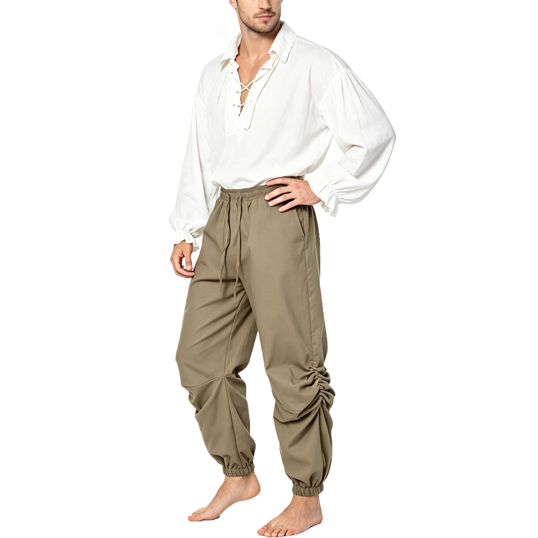 BPURB Men's Pirate Pants Vintage Medieval Renaissance Lounge Costume Loose Elastic Waist Pants Viking Navigator Trousers โ image 1