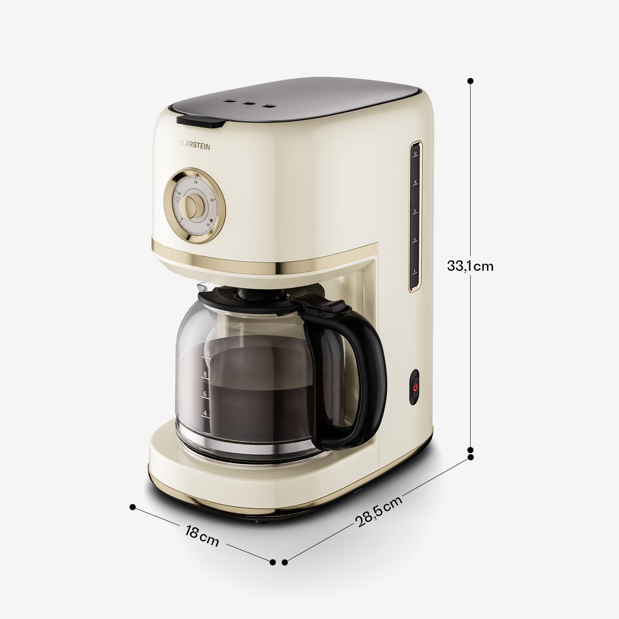 KLARSTEIN Cafetera de filtro Victoria - Cafetera de diseño retro, 1,5 L para hasta 12 tazas, función de mantenimiento del calor, sistema antigoteo, apagado automático