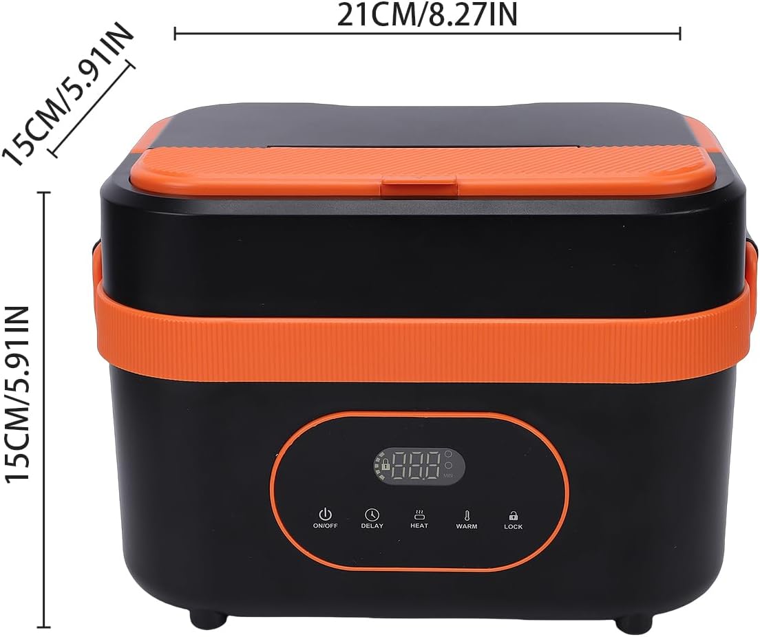 Electric Lunch Box, 1.5L Self Heating Rechargeable Food Warmer Portable Lunch Box with Smart Timer Detachable Partition for Office Car Outdoor Picnic (US Plug)