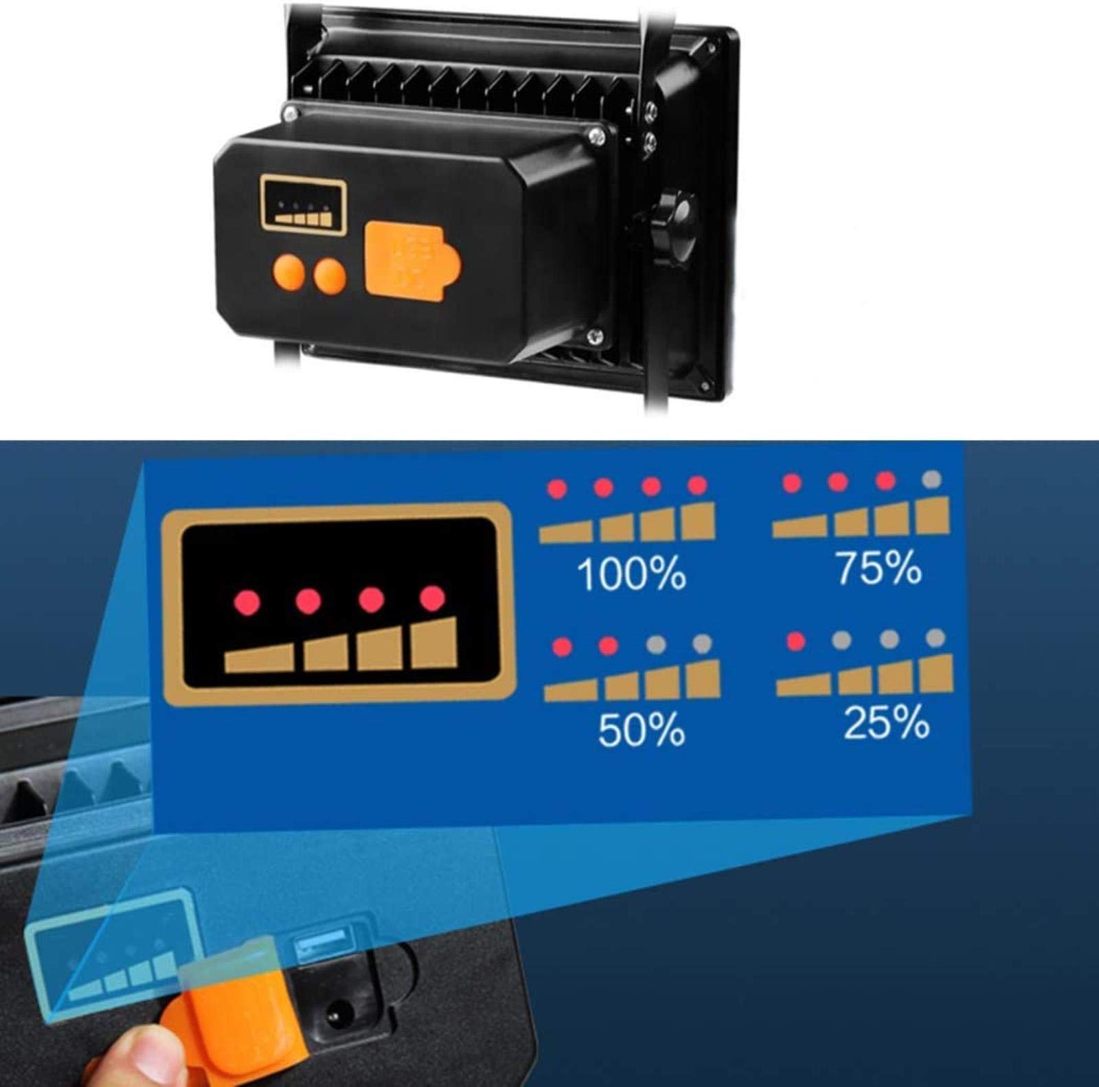 Lampada da lavoro a LED ricaricabile, proiettore portatile con telecomando, impermeabile, per esterni, alimentata tramite USB, per campeggio e sicurezza, classificazione IP65