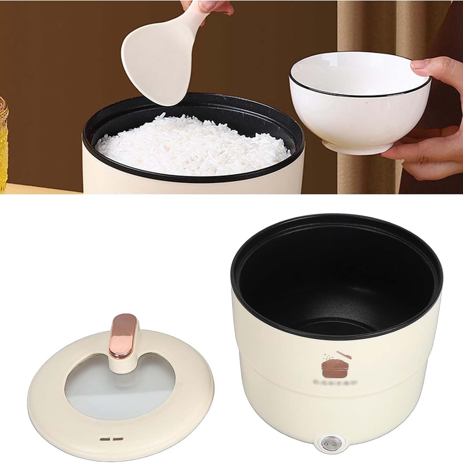 Cuociriso Multifunzione con Rivestimento Antiaderente, Vaporiera, Misurino E Spatola per La Cottura di Riso, Porridge E Zuppe. Brown with Steamer