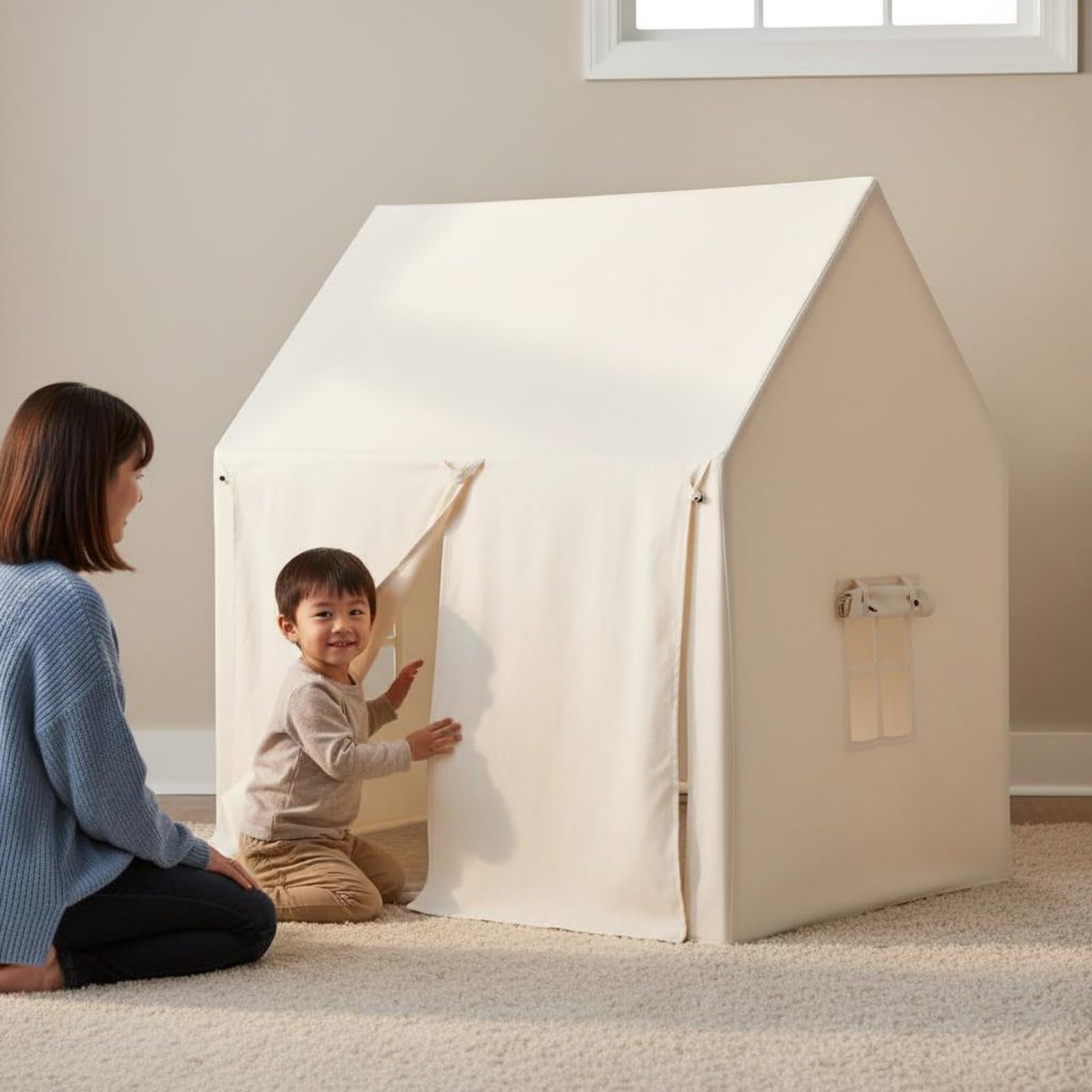 Tenda Gioco Bambini Casetta Ludica Capanna Tenda Interna Rifugio per Giochi Tessuto Pelle di Pesca per Lettura E Riposo Adatta a Bambini E Bambine in Casa Cameretta Spazio