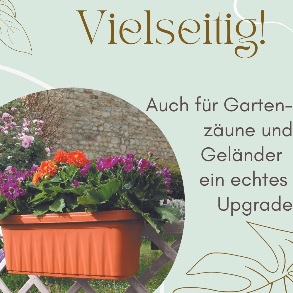 GarPet Blumenkasten Balkon Balkonkasten mit Halterung Pflanzkasten Balkonkasten mit Wasserspeicher Blumenkasten Balkongeländer Geländerkasten ohne Bohren Terracotta 80 cm