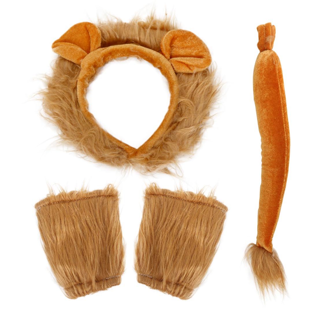 Bonito Disfraz de Animal, Conjunto de Accesorios para Disfraz de Orejas y Cola de León, Cola de Lobo Disfraz, Kit de Cola de Lobo con Orejas para Disfraz de Animal, Carnaval, Cosplay