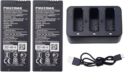 Fytoo para Tello Four-axis Aviones Repuestos Drone Control Remoto 2PCS 3.8V 1100mah Batería de litio con 3 en 1 Cargador Negro