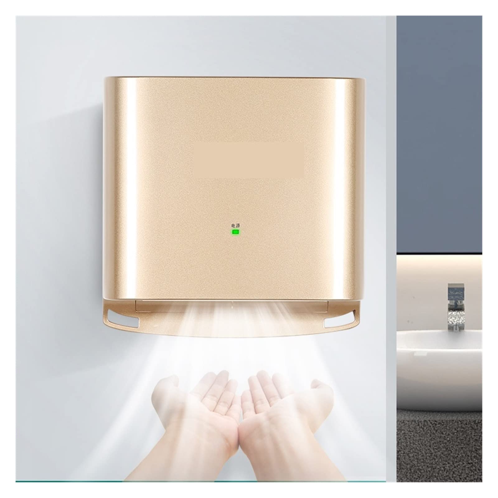 Händetrockner, Automatischer Händetrockner Hochgeschwindigkeits-Föhn Smart Induction Wandmontierte Induktions-intelligente Trockner-Maschine for Badezimmer(Gold)