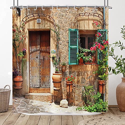 Rideau de baignoire imperméable en polyester lavable motif 3D fleurs
