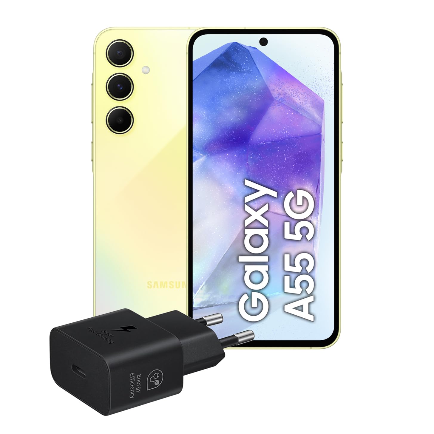 Samsung Galaxy A55 5G, Caricatore incluso, Smartphone Android 14, Display FHD+ Super AMOLED 6.6”, 8GB RAM e 128GB di memoria interna espandibile, Batteria 5.000 mAh, Awesome Lemon [Versione Italiana]