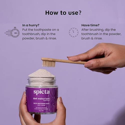 Miniatura 4 de Polvo blanqueador de dientes de corteza de nuez con menta y naranja | Sin flúor y peróxido, sin SLS ni parabenos | No abrasivo | Blanquea los