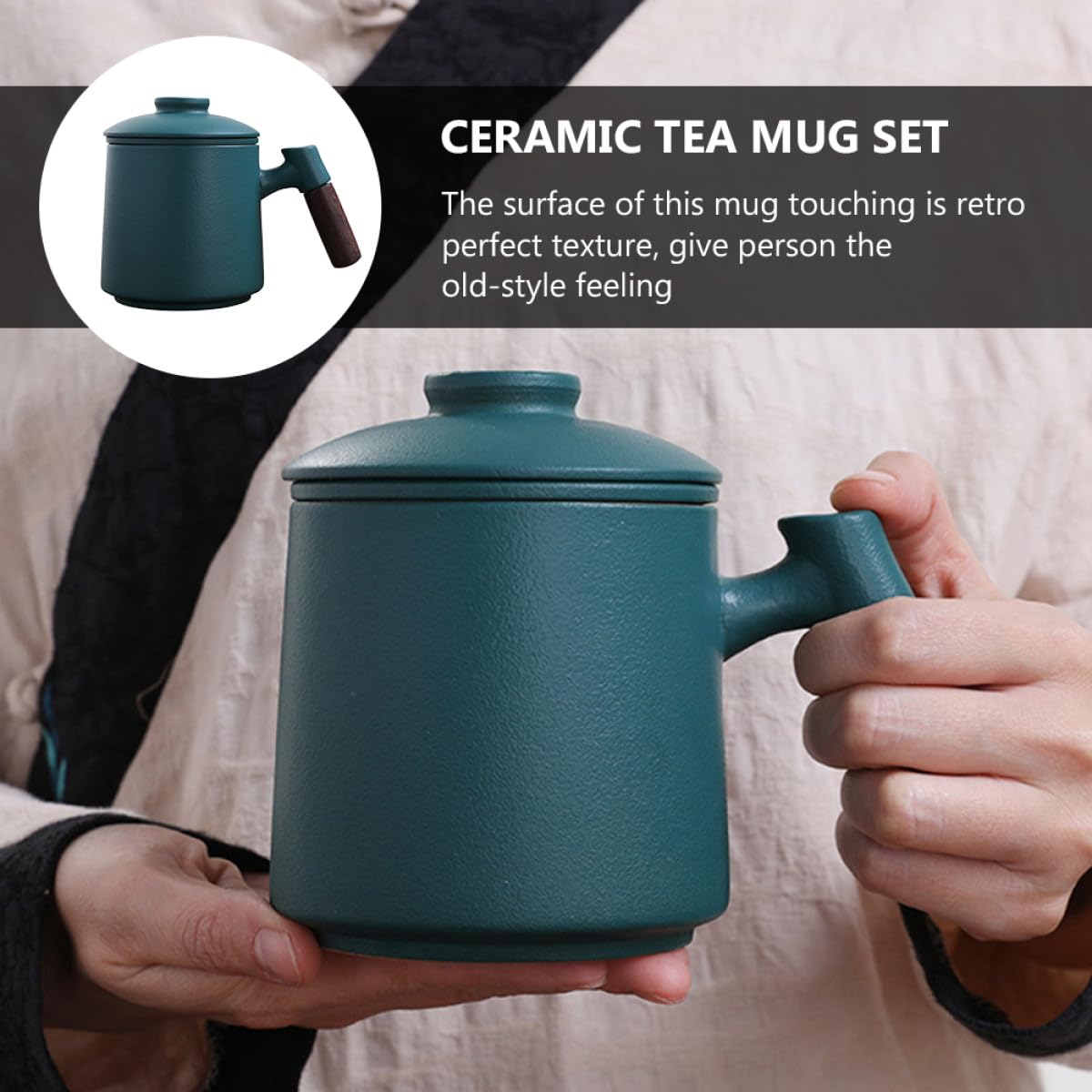 BESPORTBLE Taza de Cerámica con Mango de Madera y Tapa Set 3 Piezas 400ml Taza de Té con Infusor para Hogar y Oficina con Leche Verde Multiusos para Infusiones y Bebidas Calientes