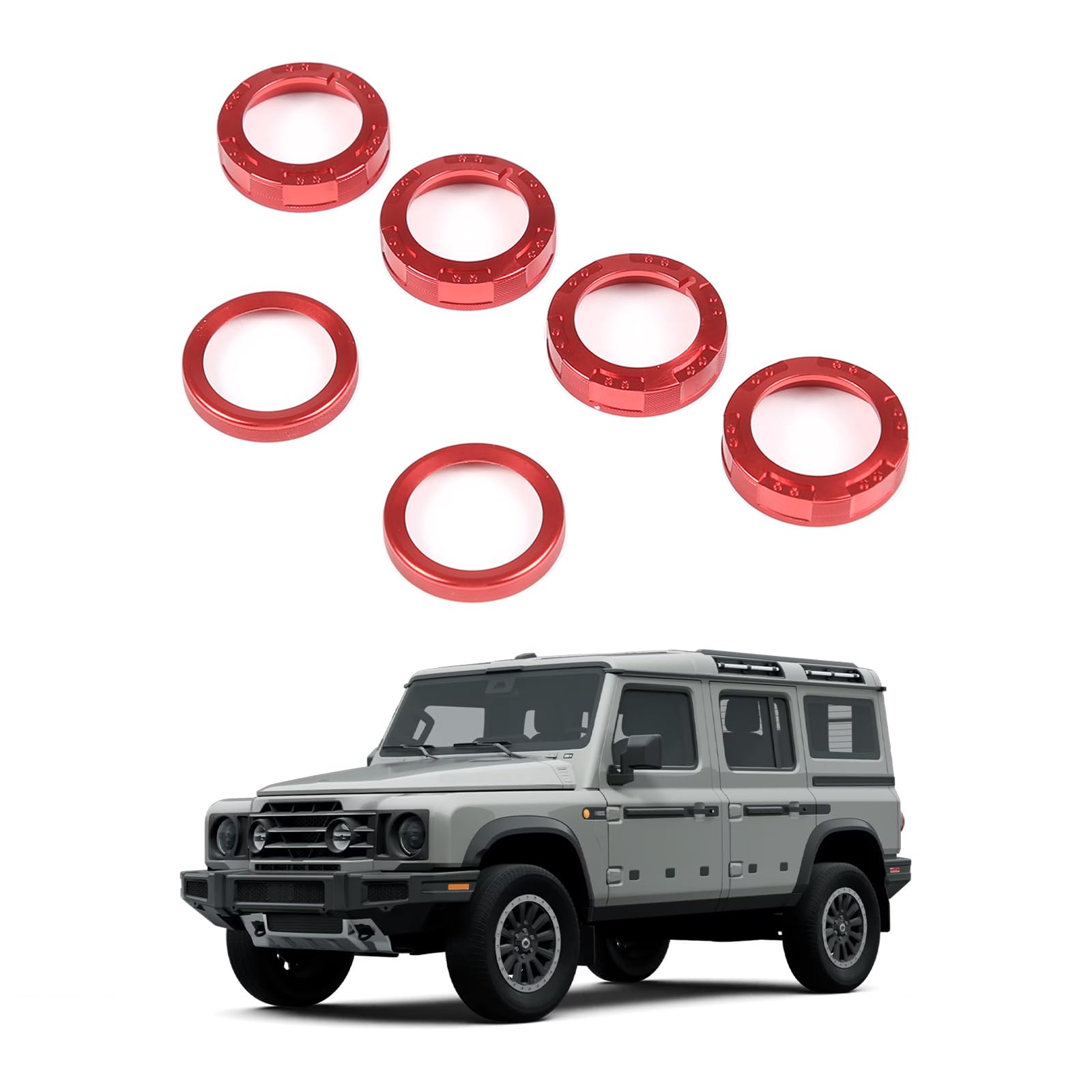 Center Console Button Switch Knob Cover Ring for INEOS Grenadier 2020-2025 Accessories, Console A/C Climate Control Knob Cover Trim, Dash Panel Air Conditioner/Volume Switch Turner Ring (Red)