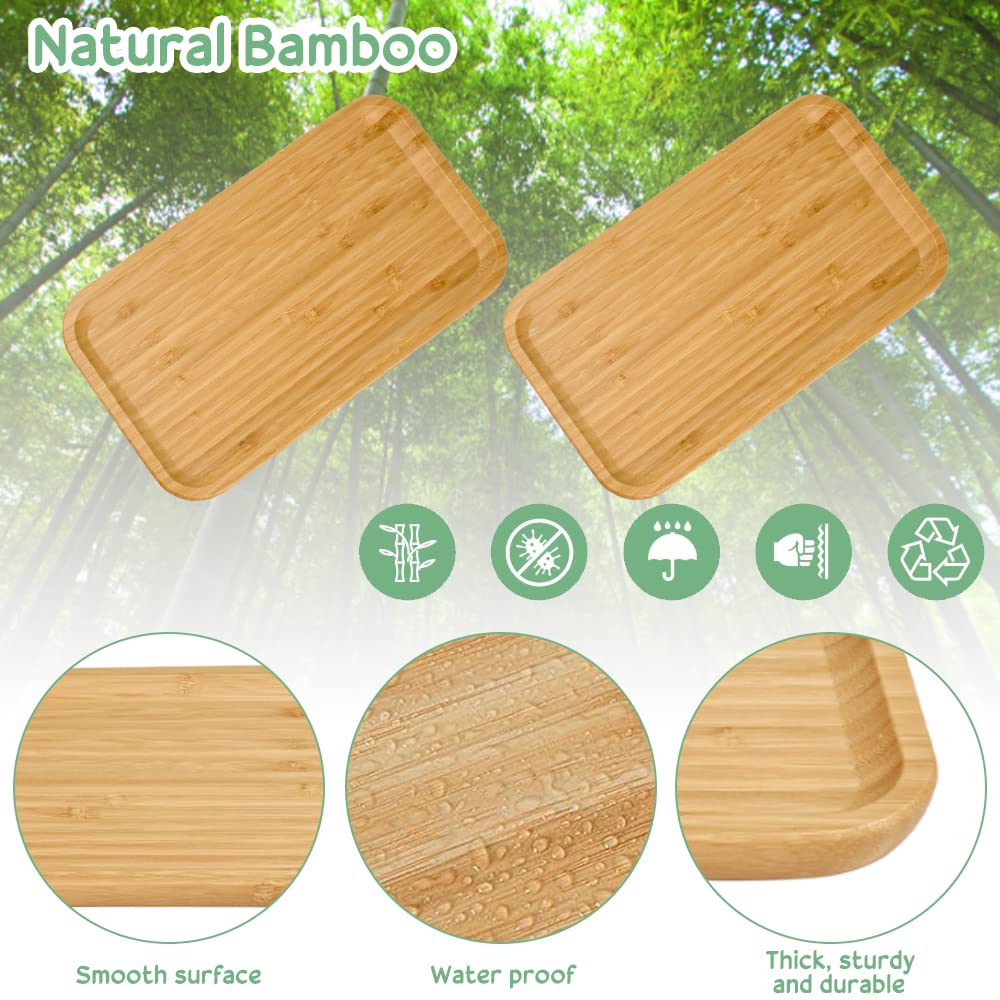 2 Stück Bambus Tablett Rechteckig | 25x14x2cm, Natürliches Holz, Vielseitig Als Untersetzer, Snackteller Oder Deko